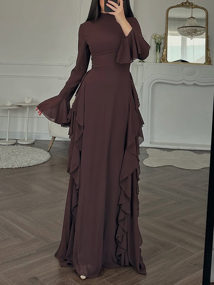 Women's Casual High Waist Pure Color Bell Dress