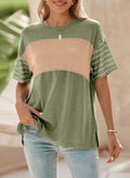 Women's Pullover Crew Neck Casual Striped Contrast Color Women's T-shirt