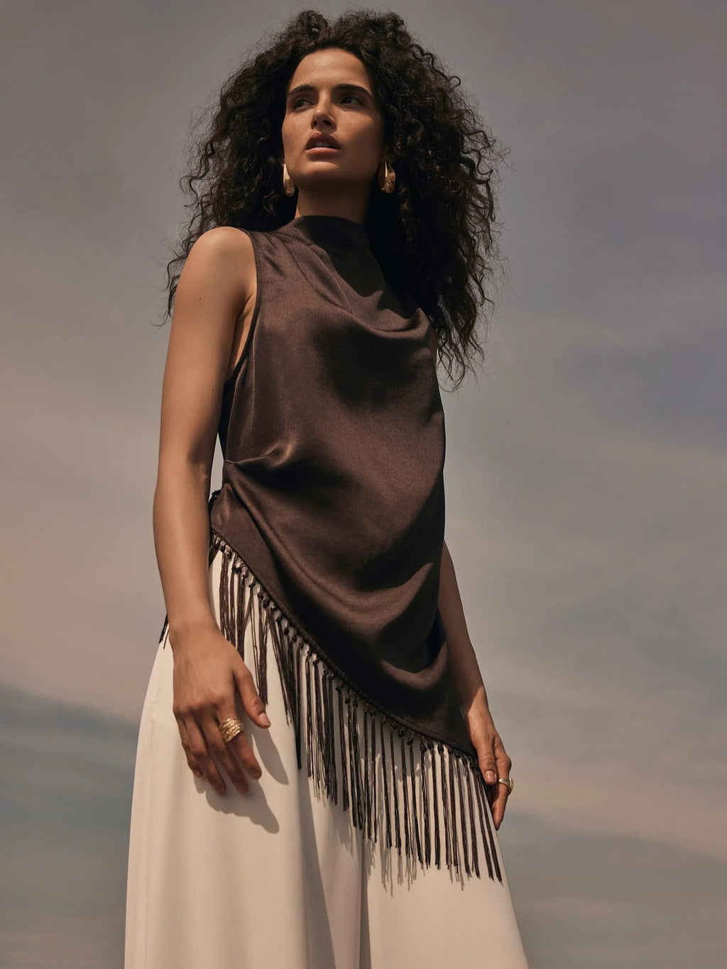 Slouchy Women's Tassel Satin Casual Sleeveless Cardigans