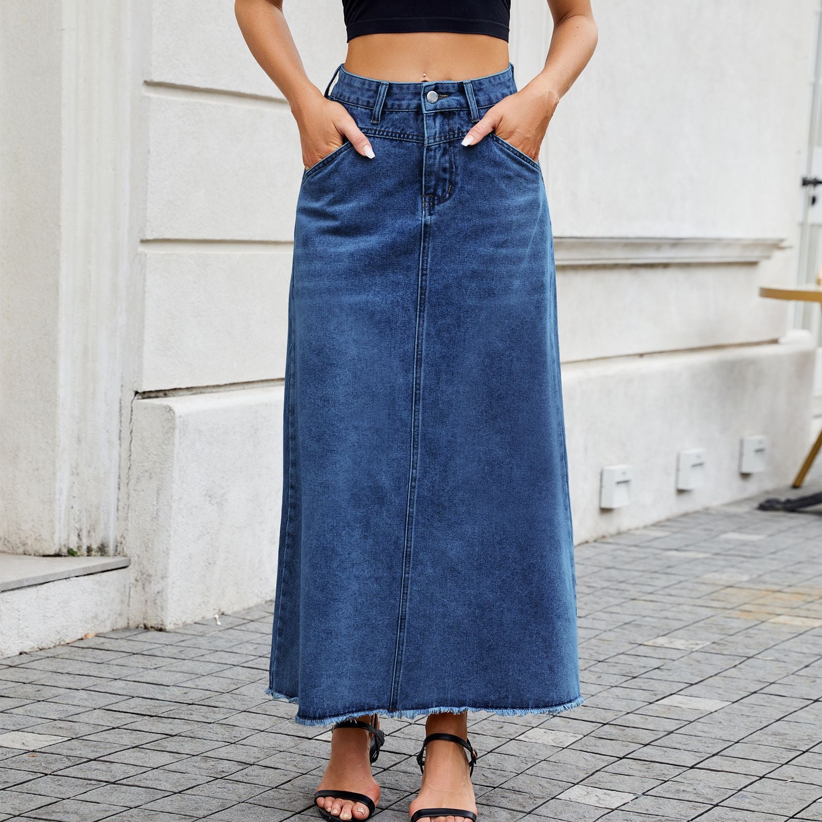 Women's High Waist Denim Fashion Loose Pockets Skirt