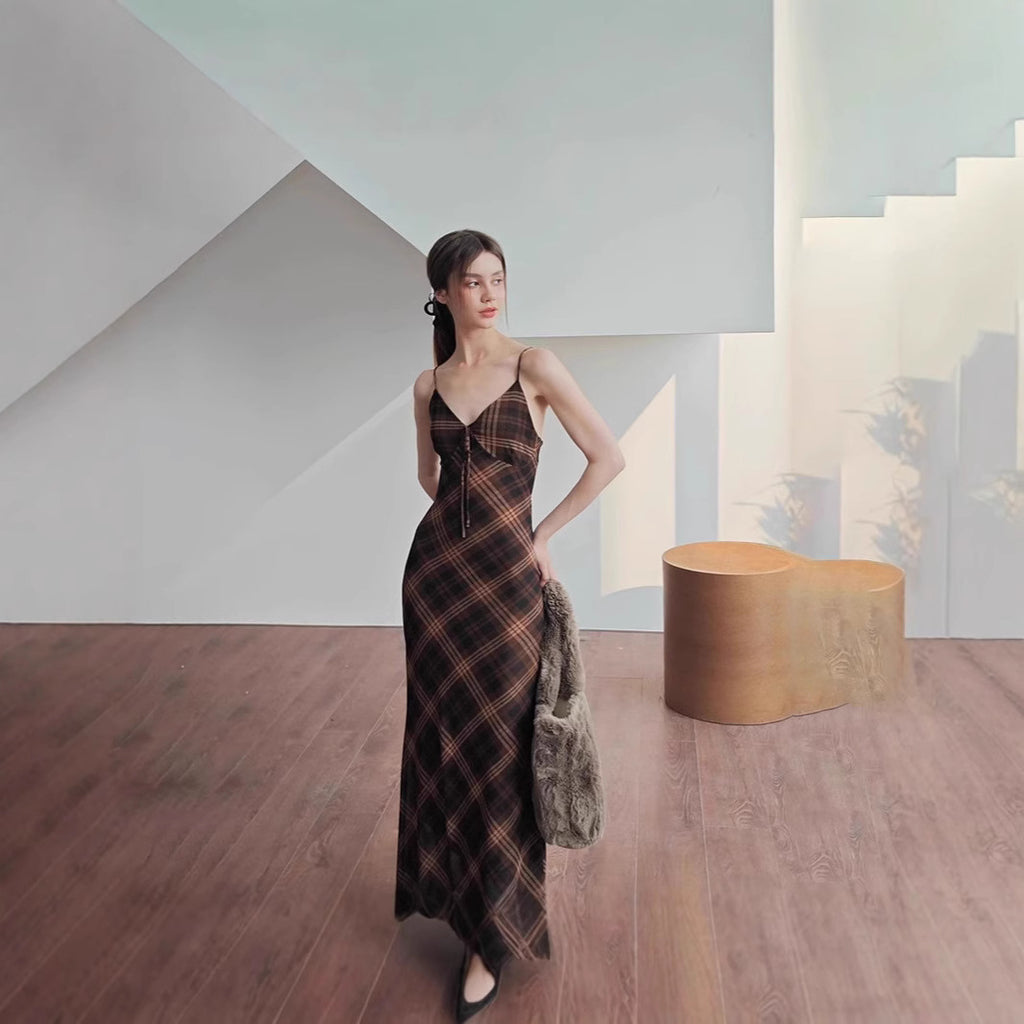 Women's Plaid Pure Desire Temperament Slim Strap Dress
