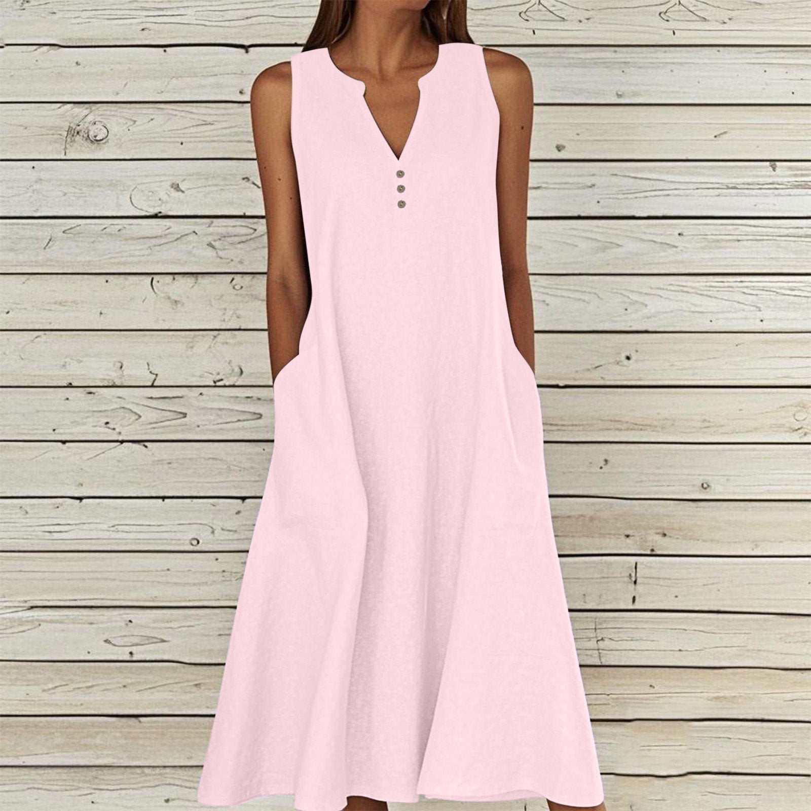 Women's Linen Ethnic Greek Sleeve Maxi Sleeveless Dress