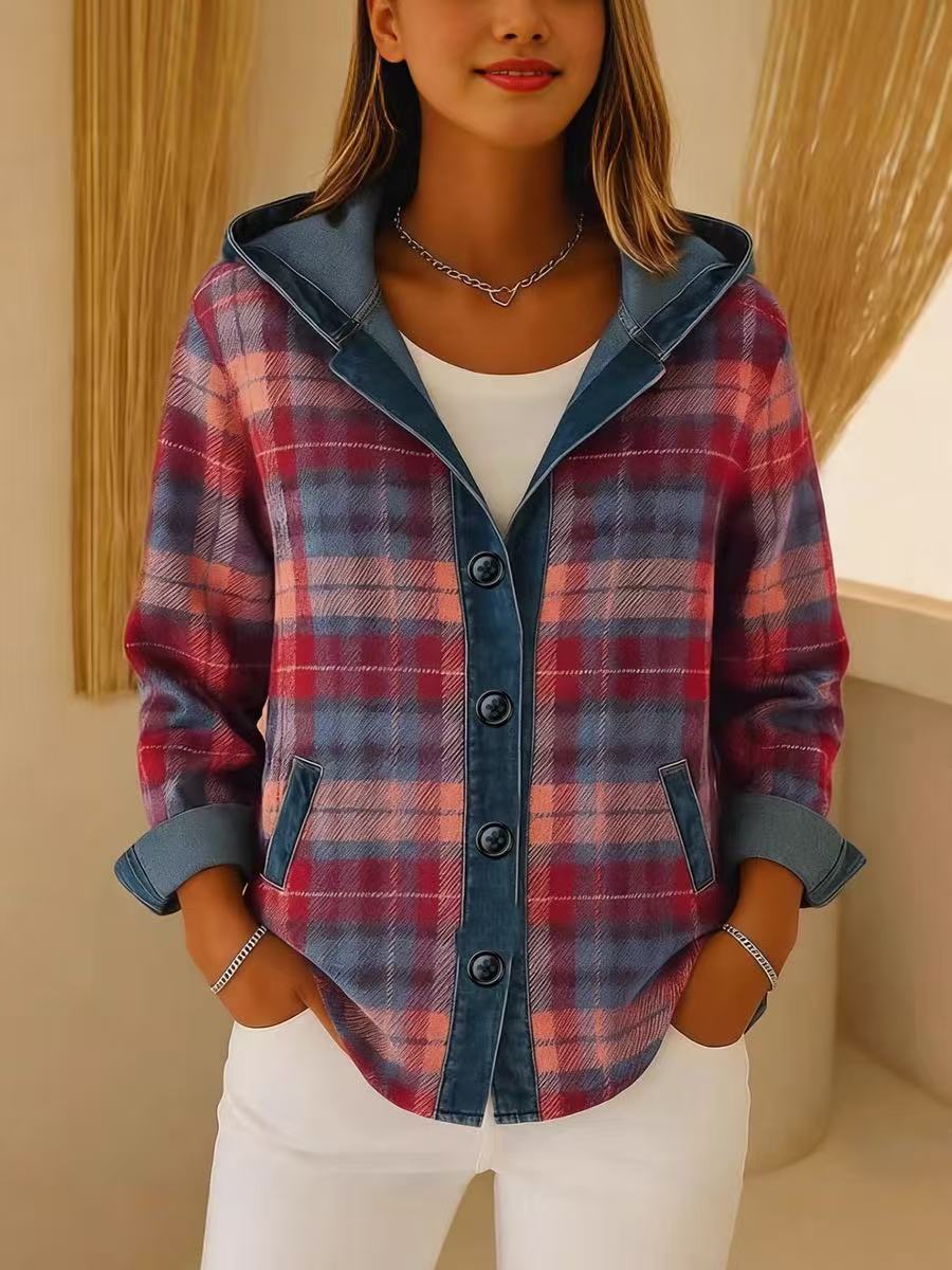 Cool Slouchy Women's Plaid Loose Hoodie Blouse