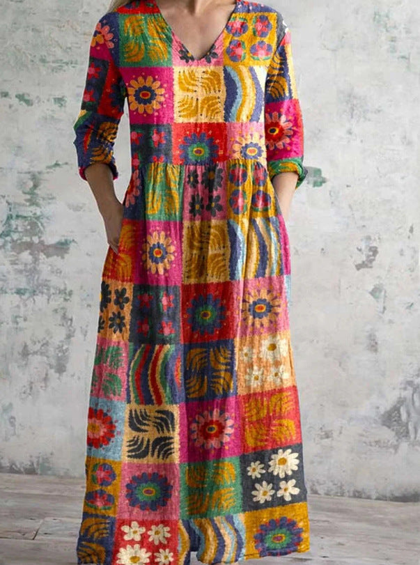 Women's Loose Fashion Long Sleeve Printed Jumpsuits