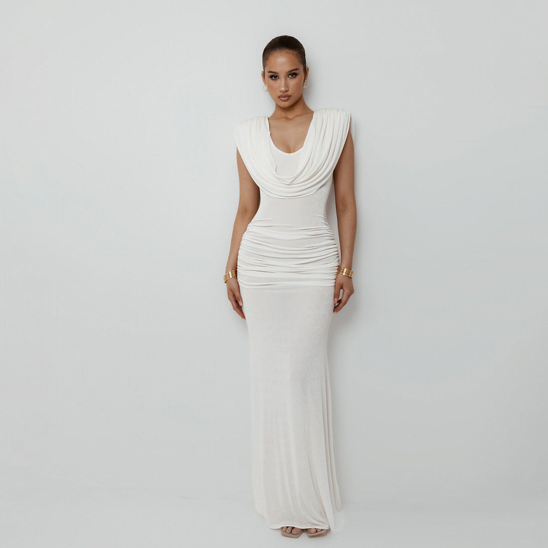 Women's Solid Color Elegant Fitted Waist Pleated Clothing