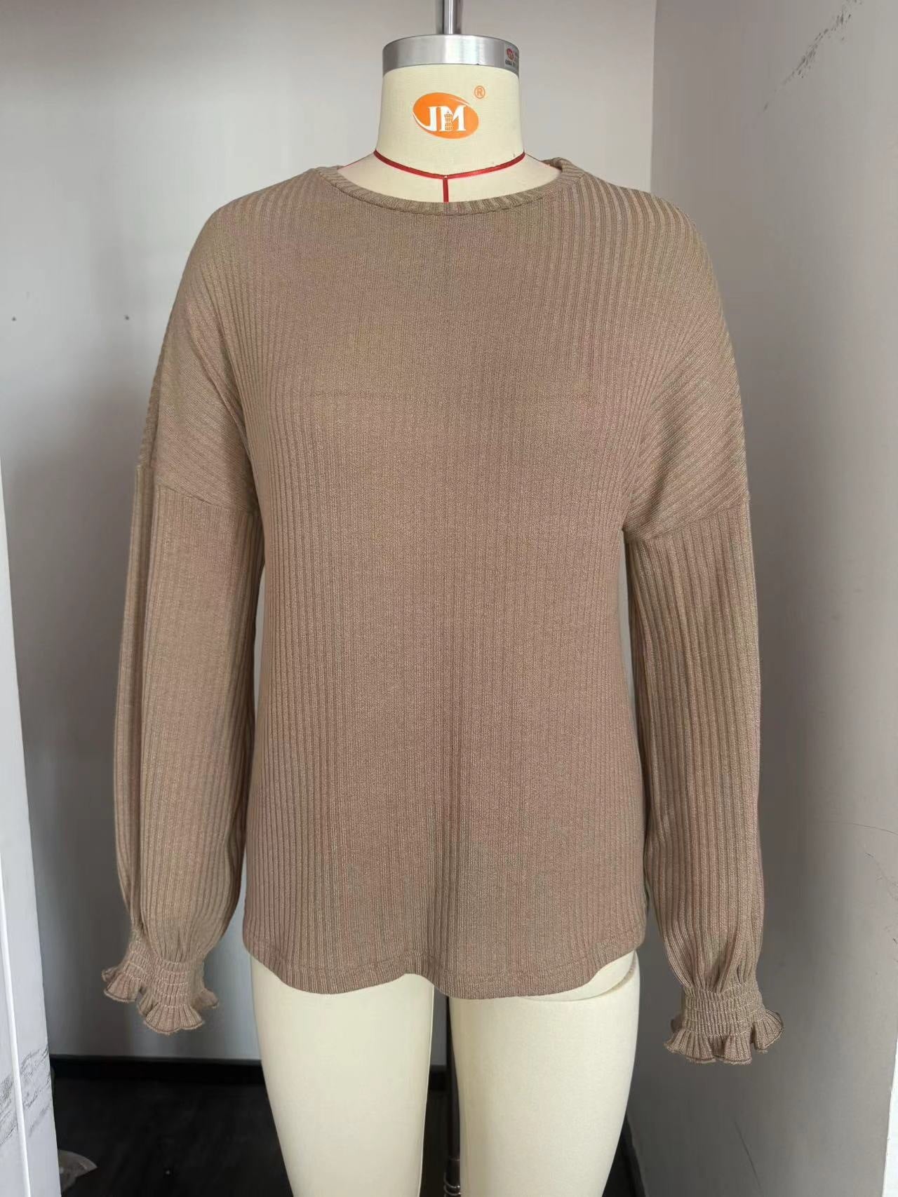 Women's Loose Casual Sunken Stripe Long-sleeved Women's T-shirt
