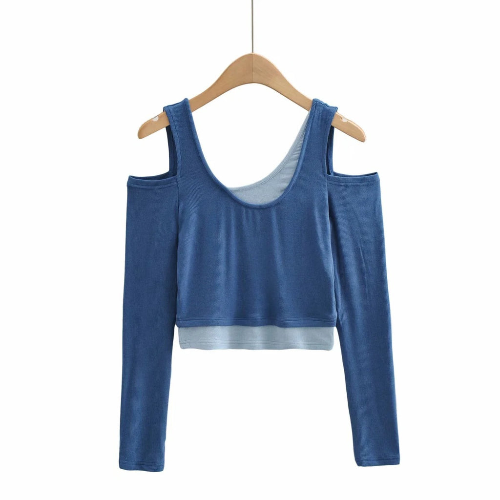 Elastic Slim Fit Slimming Short-sleeved Fake Two Pieces Women's T-shirt