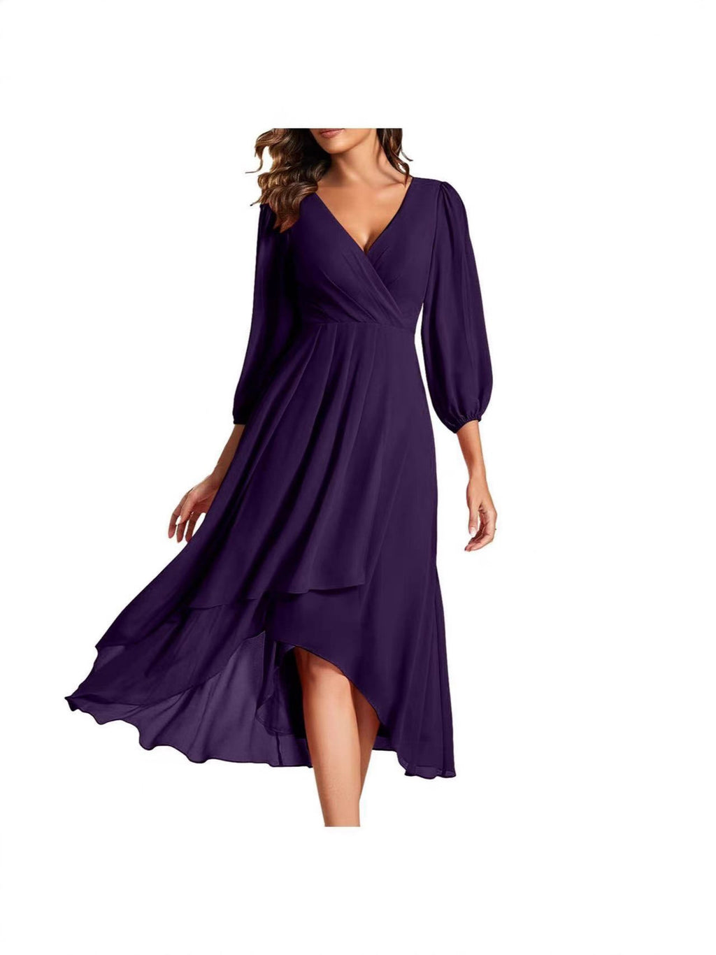 Women's Solid Color Sleeve Tight Waist Slim Bridesmaid Dress