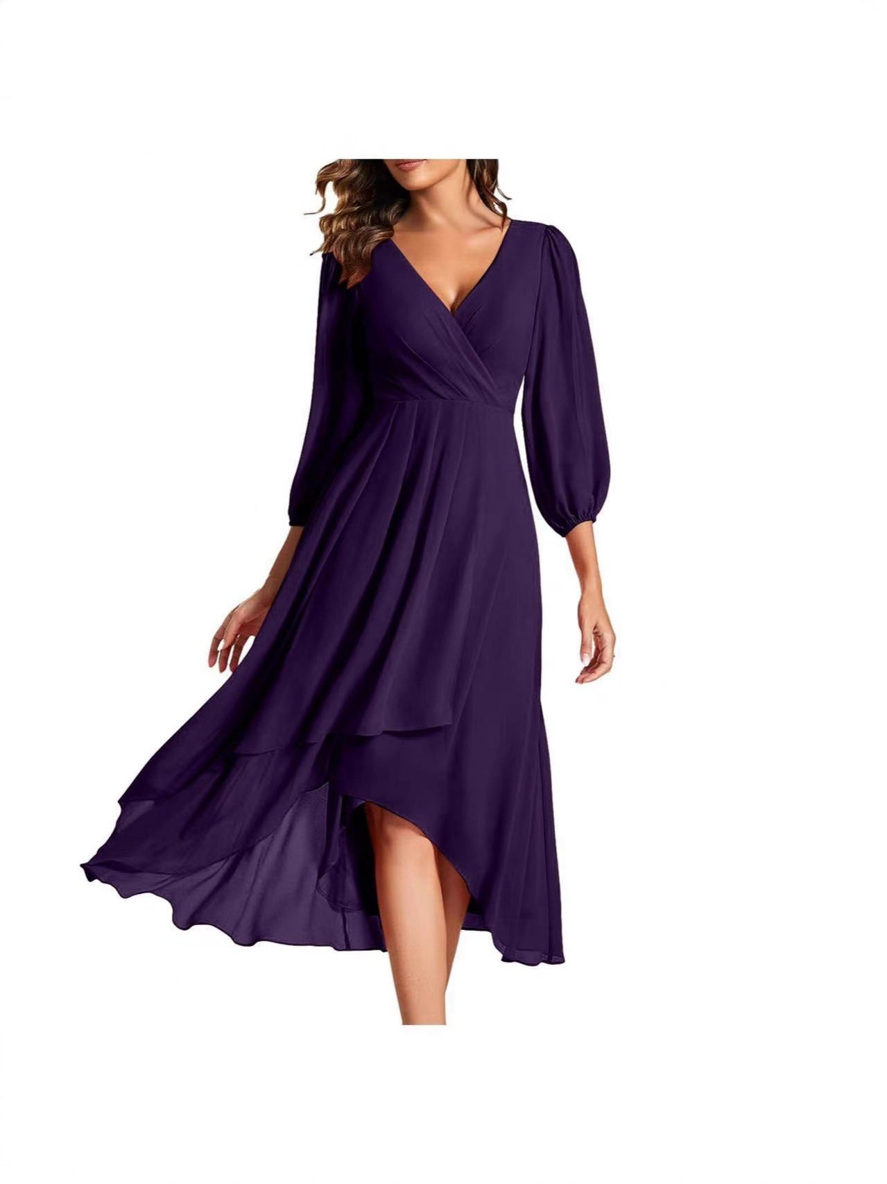 Women's Solid Color Sleeve Tight Waist Slim Bridesmaid Dress
