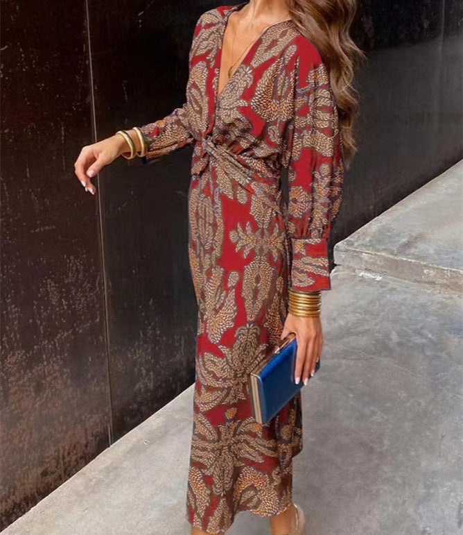 Innovative Charming Women's Autumn Print Mid-length Dress