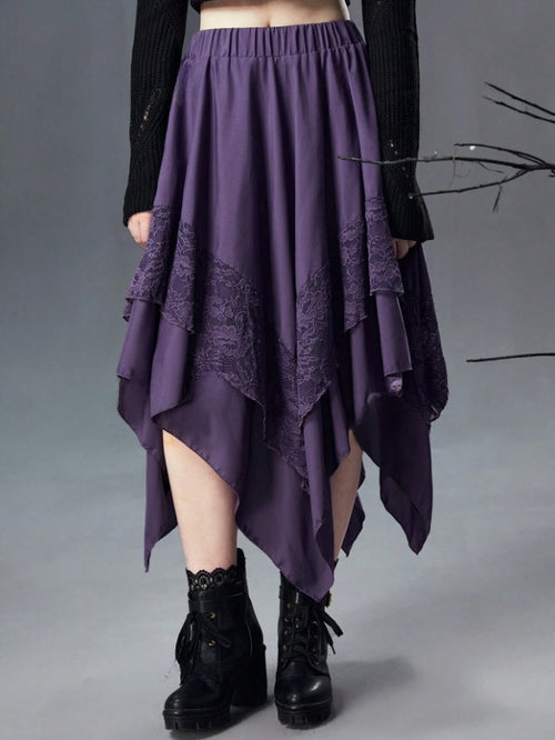 Dark Goth Punk Hot Lace Stitching Skirt