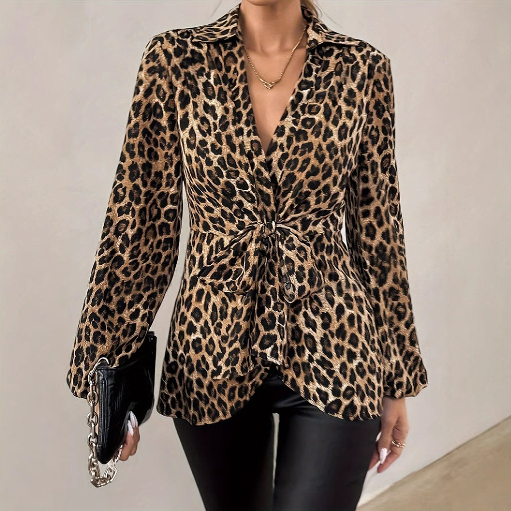Long Sleeve Spring Leopard Print Tied Tops