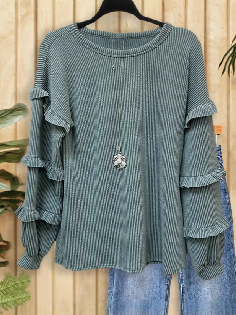 Women's Lantern Sleeve Round Neck Lace Oversleeve Women's T-shirt