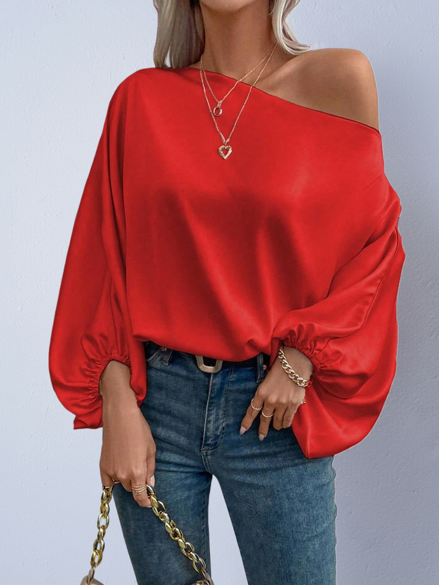 Women's Satin Shirt Winter Fashionable Asymmetric Blouse
