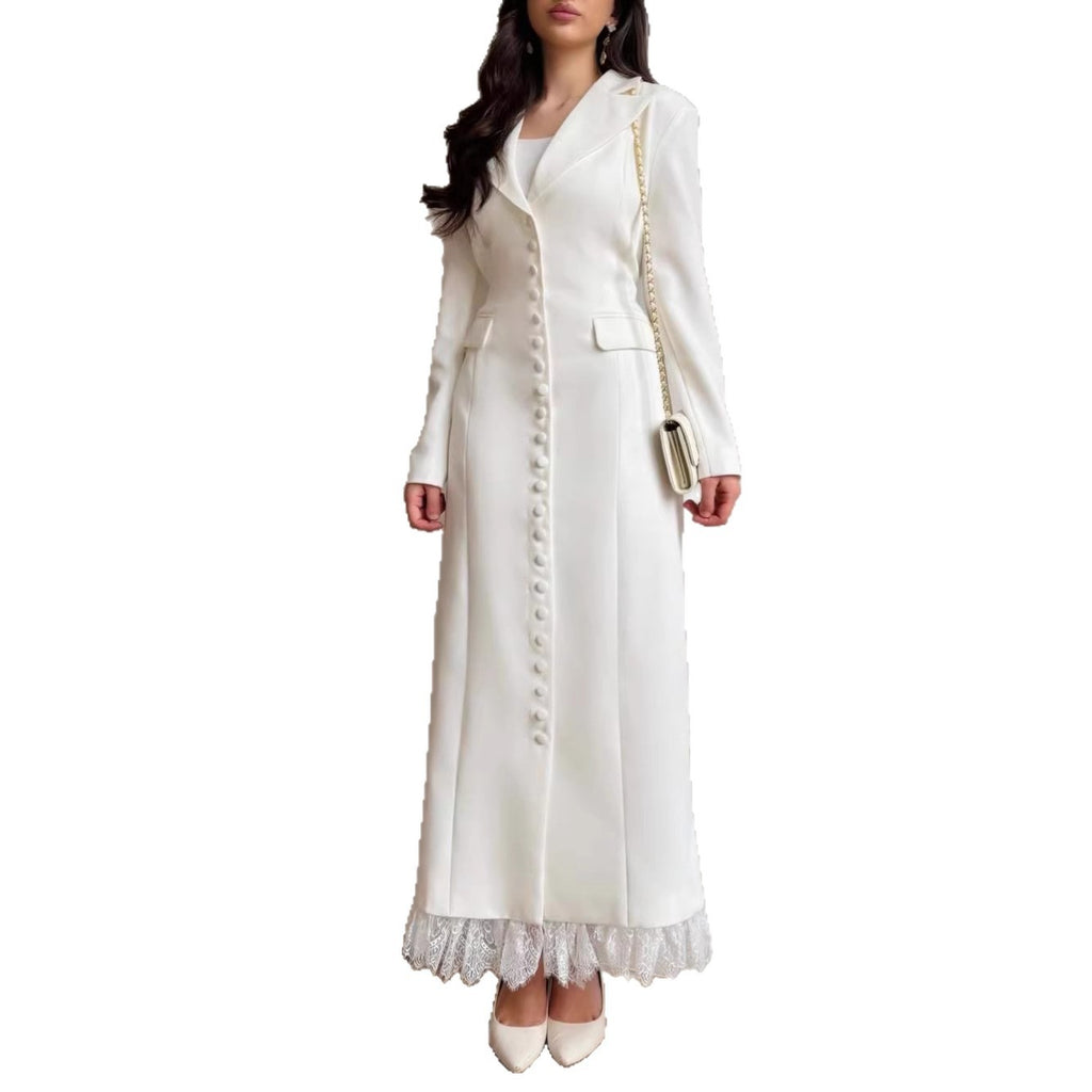 Women's Autumn Slim Lapel Lace Detail Pocket Design Clothing
