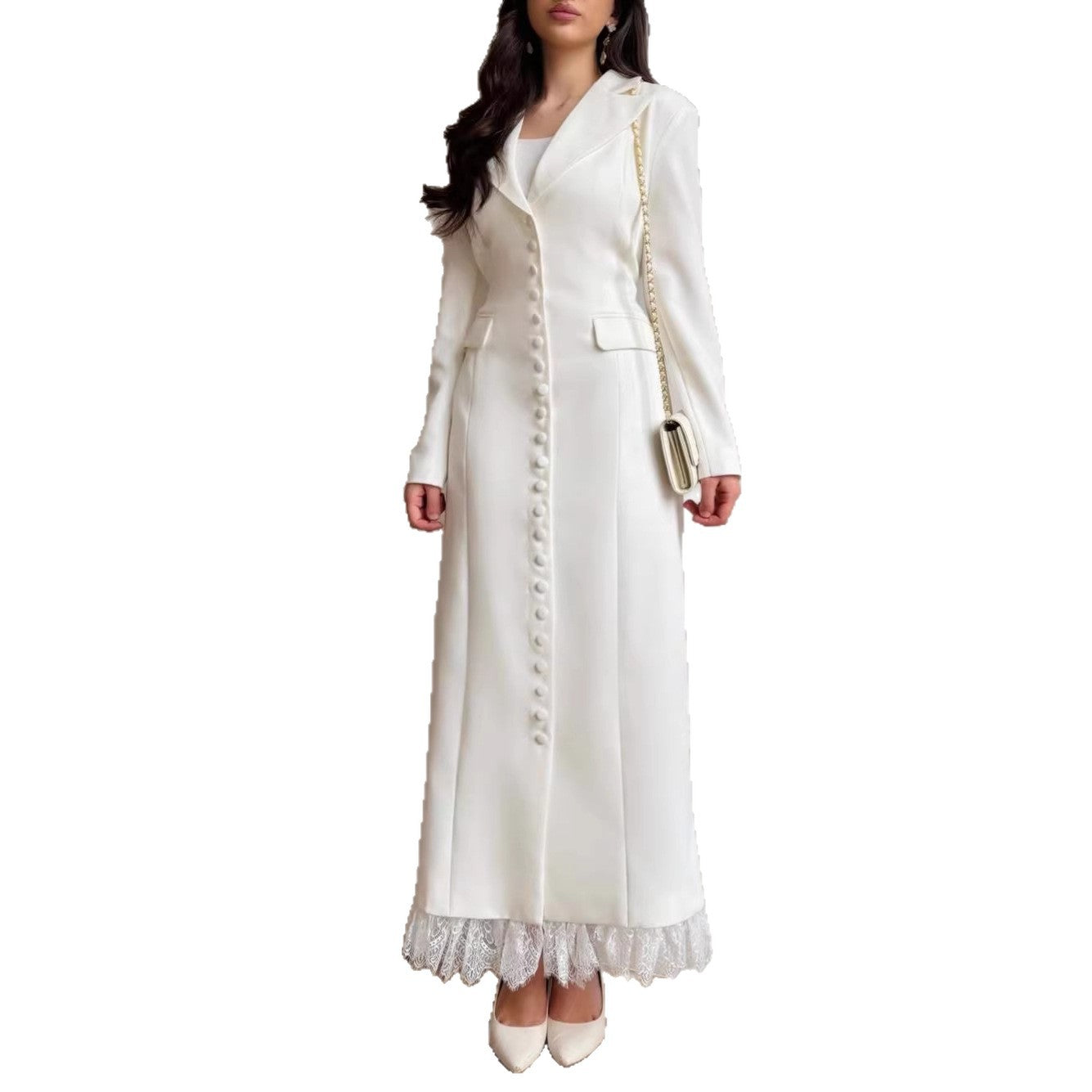 Women's Autumn Slim Lapel Lace Detail Pocket Design Clothing