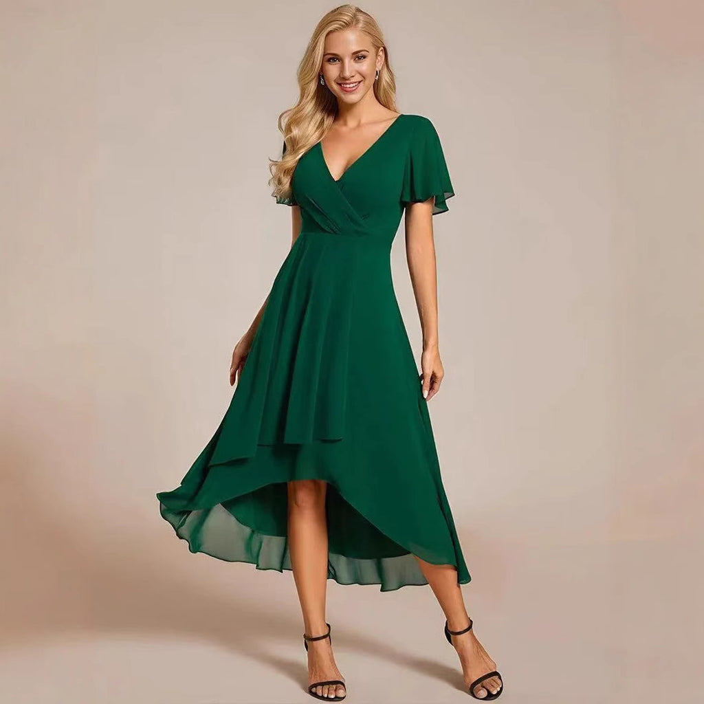 Summer Solid Color Ruffle Sleeve Chiffon Dress
