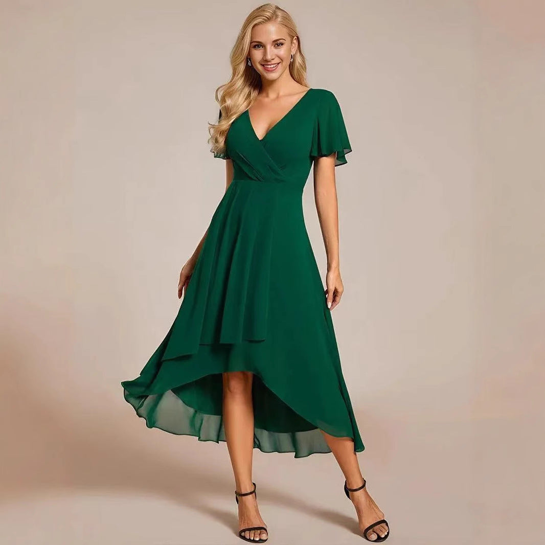 Summer Solid Color Ruffle Sleeve Chiffon Dress