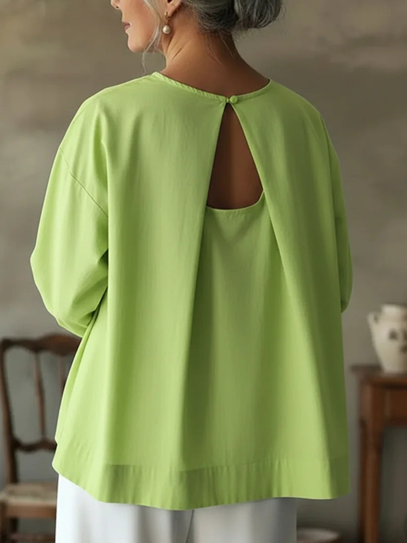 Women's Elegant Sleeve Shirt Backless Loose Crew Blouse
