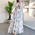 Women's Fashionable Elegant Holiday Round Neck Chiffon Flower With Belt Dress