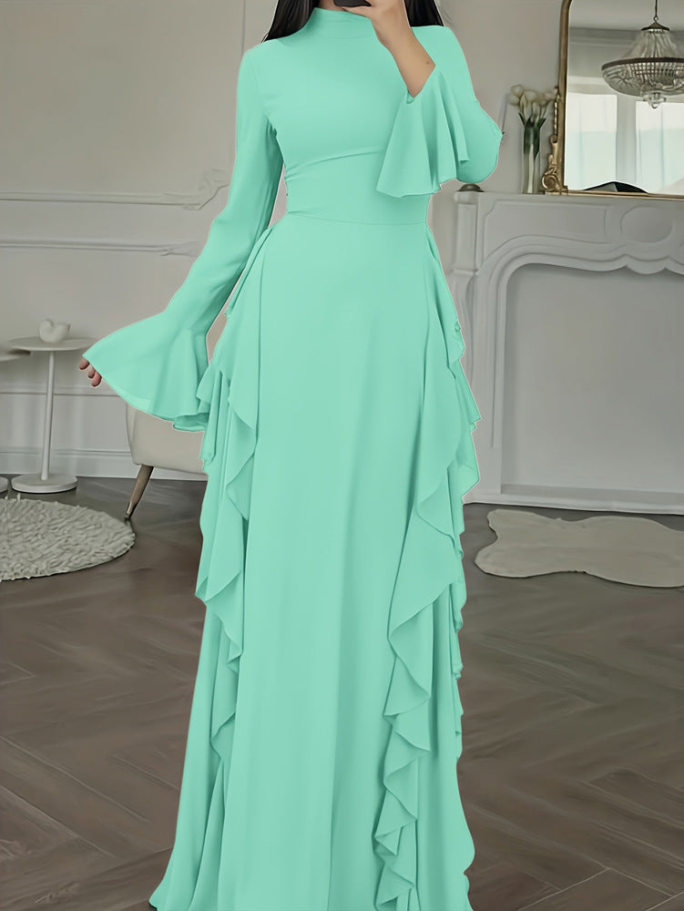 Women's Casual High Waist Pure Color Bell Dress