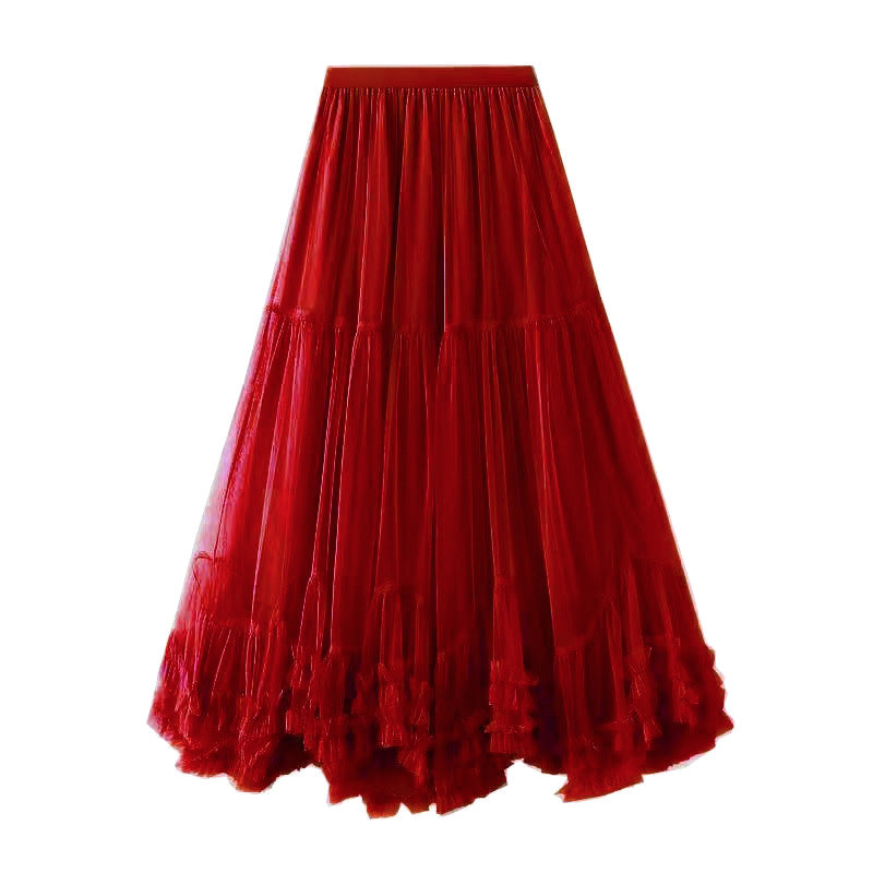 Large Swing Design Sense Mesh High Waist Figure Skirt