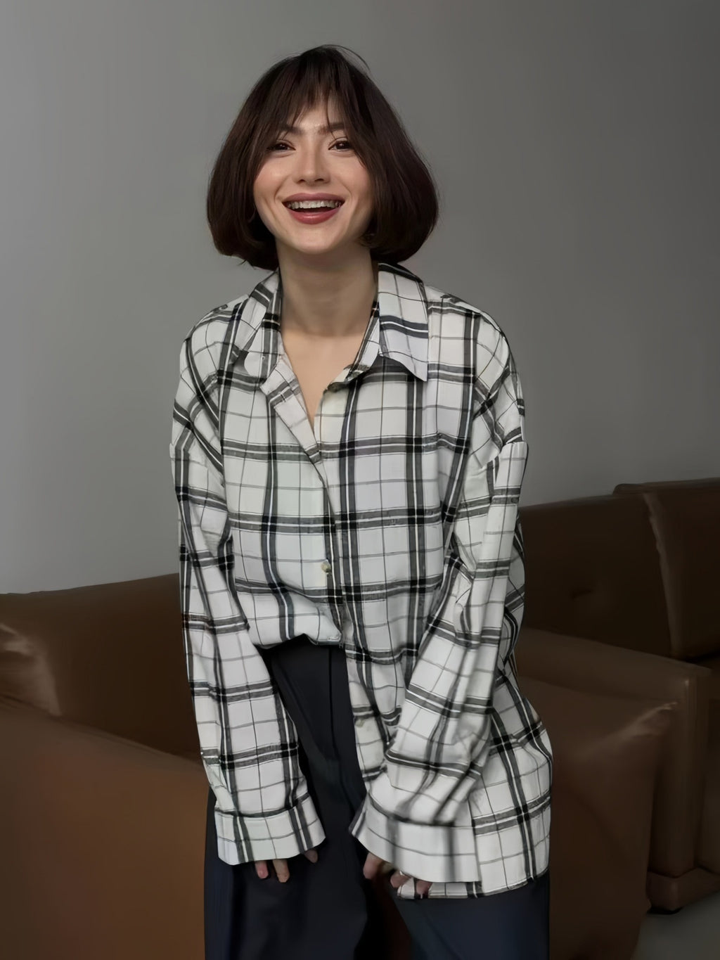 Women's Retro Style Loose Spring Plaid Striped Blouse