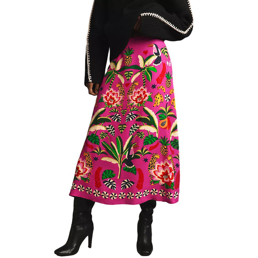 Women's Casual Fashion Tropical Plant Vintage Print Skirt