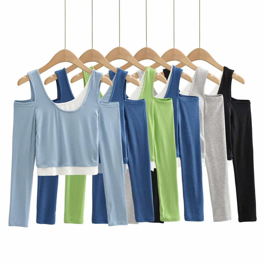 Elastic Slim Fit Slimming Short-sleeved Fake Two Pieces Women's T-shirt