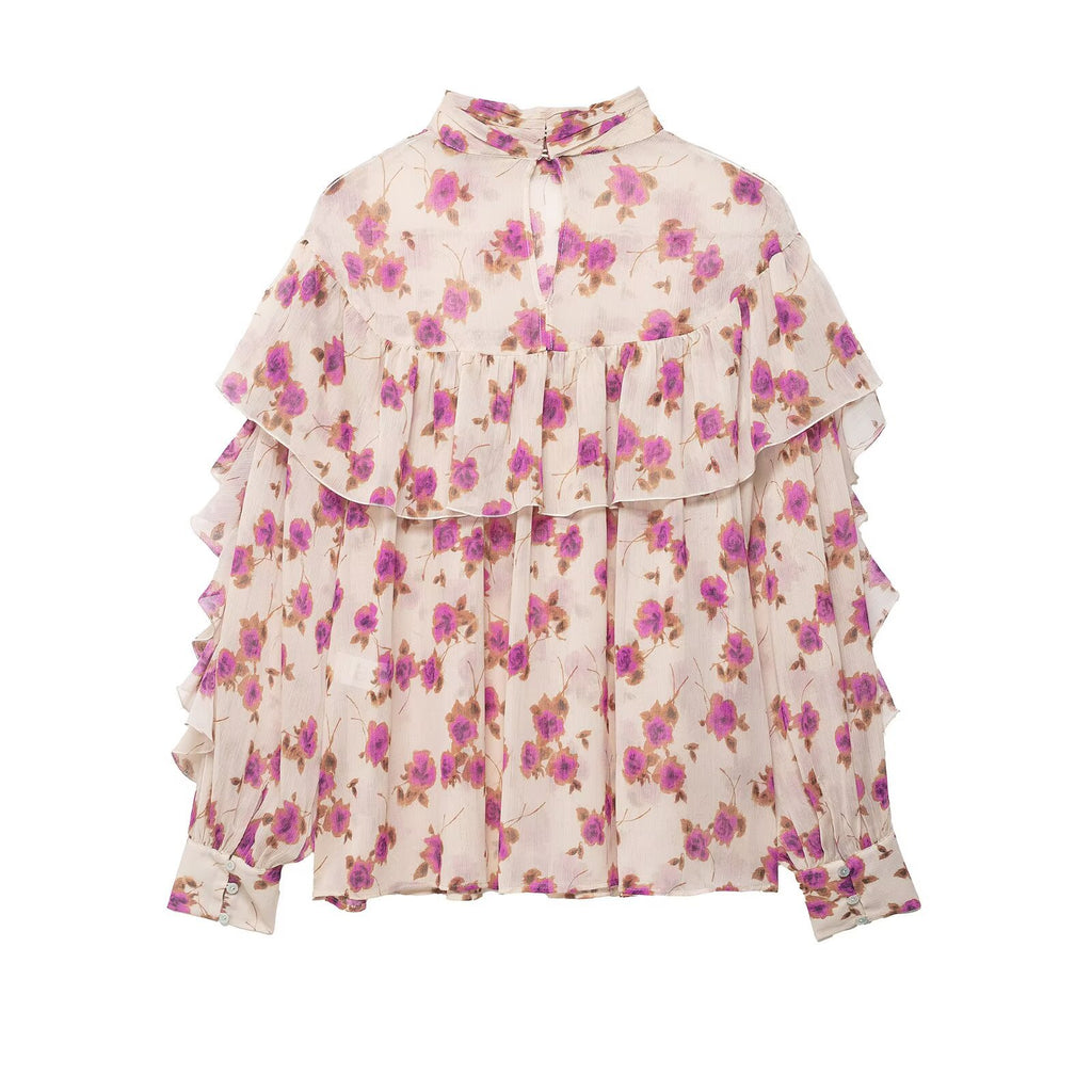 Women's Retro Style Printed Laminated Decoration Shirt Blouse