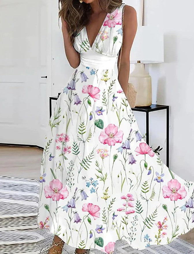 Women's Summer High Waist Sleeveless Printed Sexy Dress