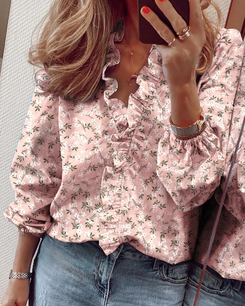 Popular Comfortable Women's Long Sleeve Ruffle Blouse