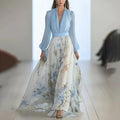 Women's Summer Digital Printed Long-sleeved Stitching Dress
