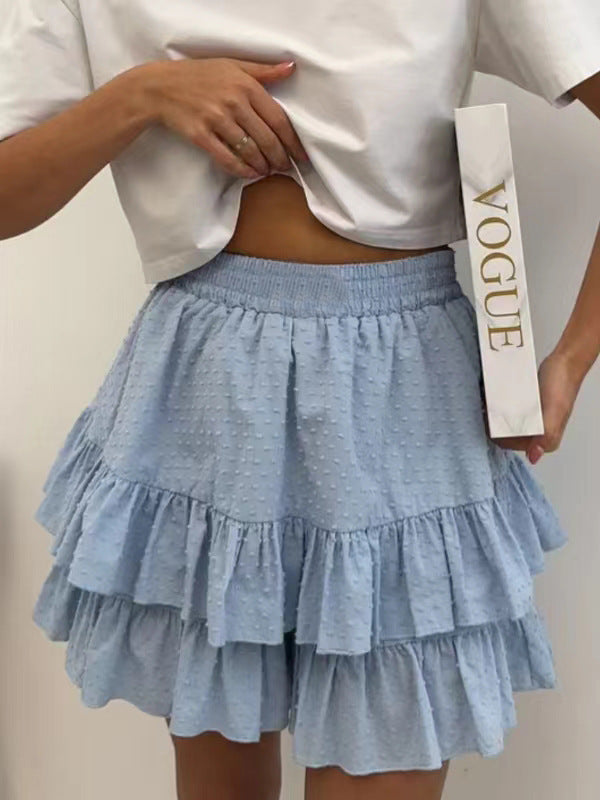 Women's Temperament Pure Color High Waist Lace Design Skirt