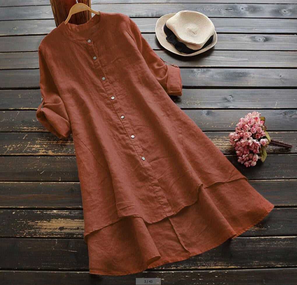 Color Buttons Cotton Long Sleeve Shirt Blouse