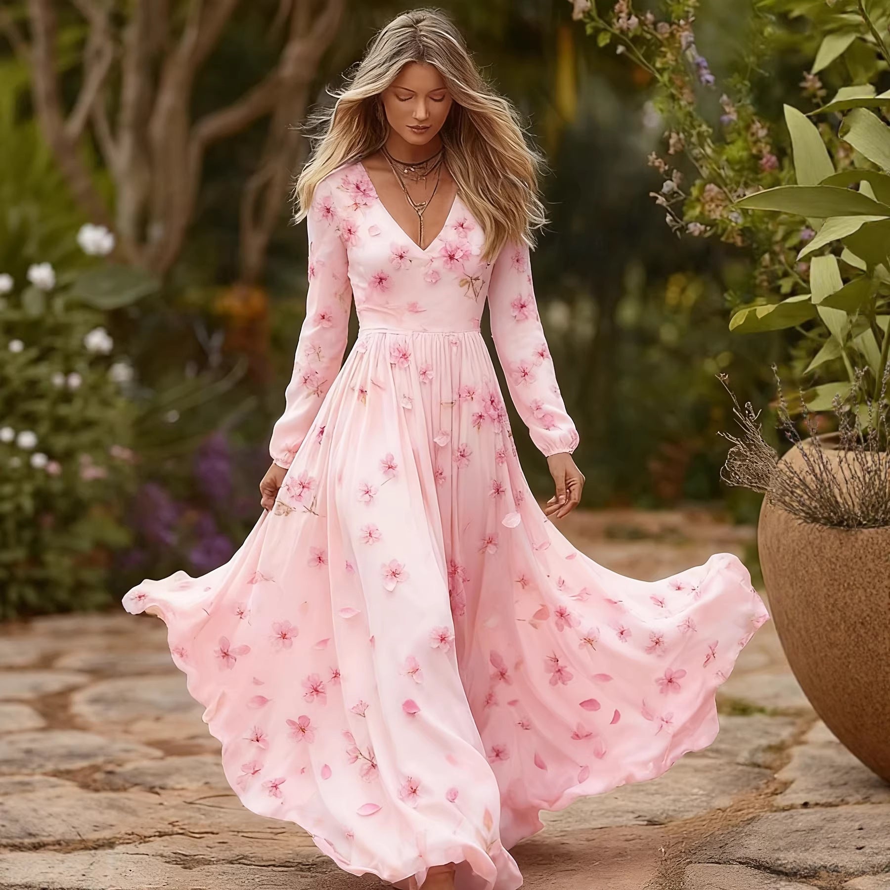 Long Sleeve Ethnic Style Bohemian Large Dress