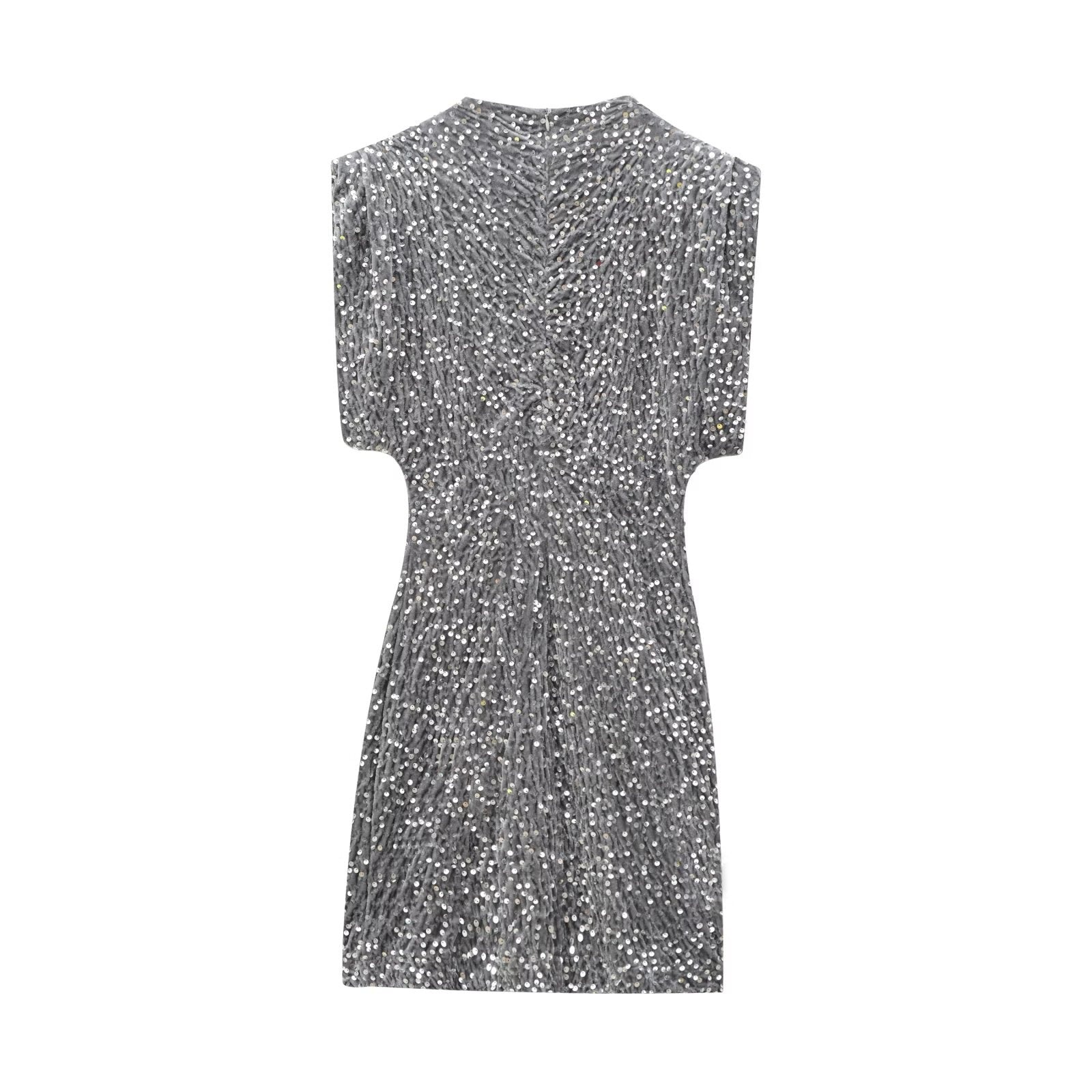 Winter Fashion French Strap Padded Shoulder Beads Dress