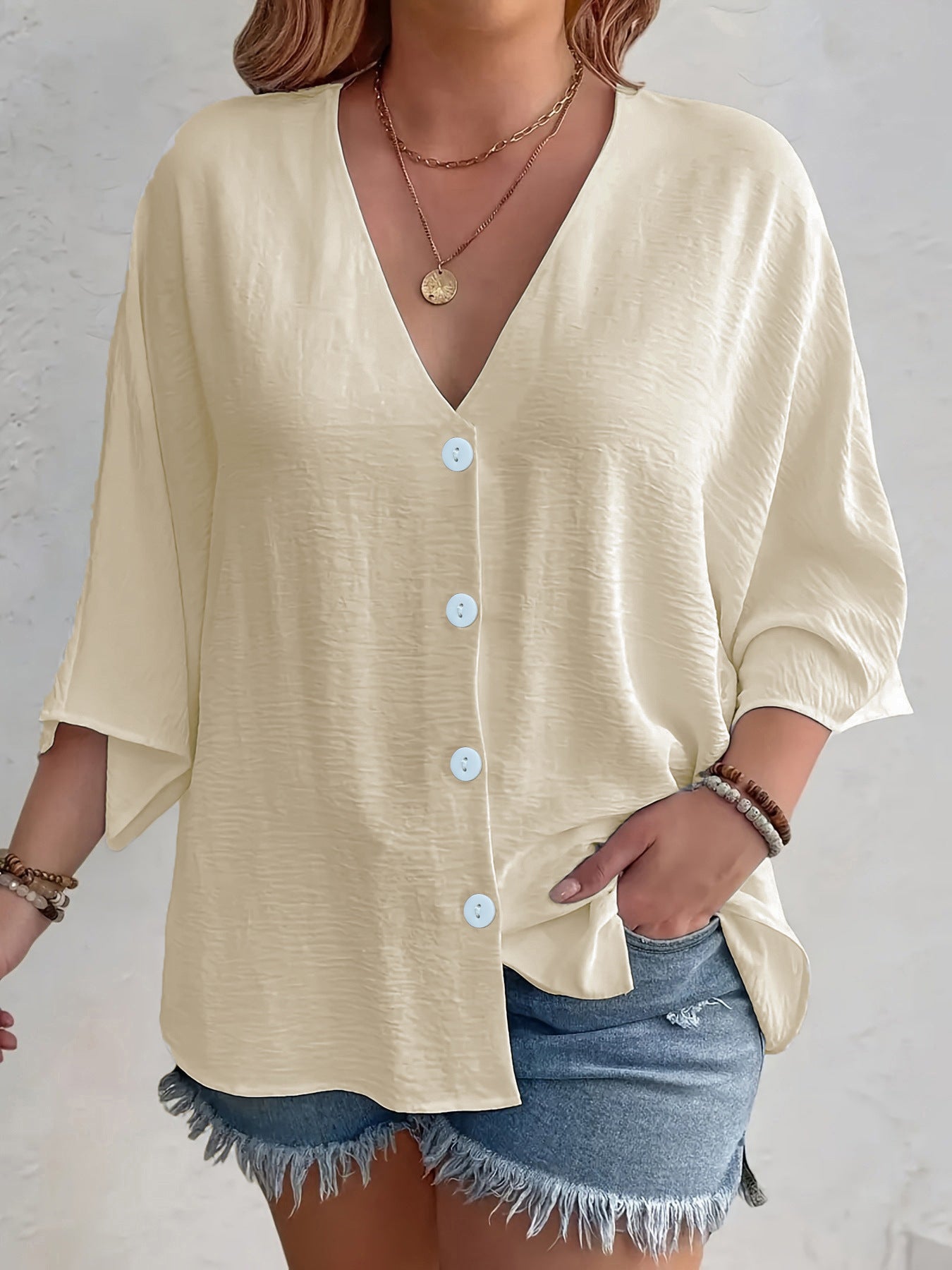 Women's Buttons Ice Silk Wrinkle Solid Color Clothing