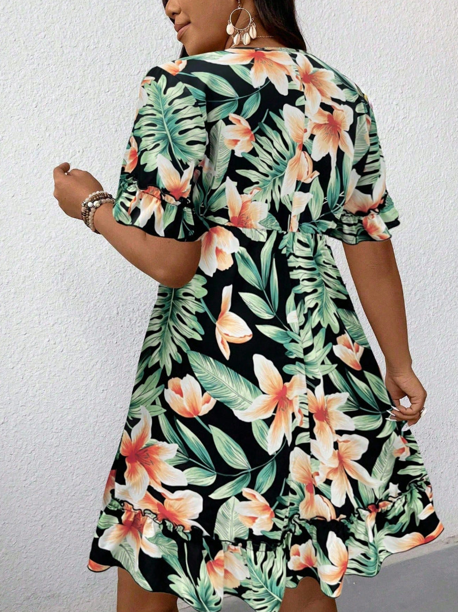Women's Floral Print Fashion Vacation Style Knee-length Dress