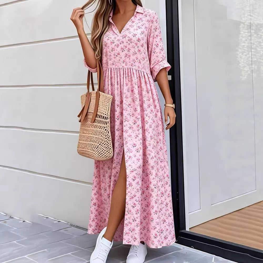 Women's Spring Casual Loose Fashion Printed Lapel Pocket Clothing