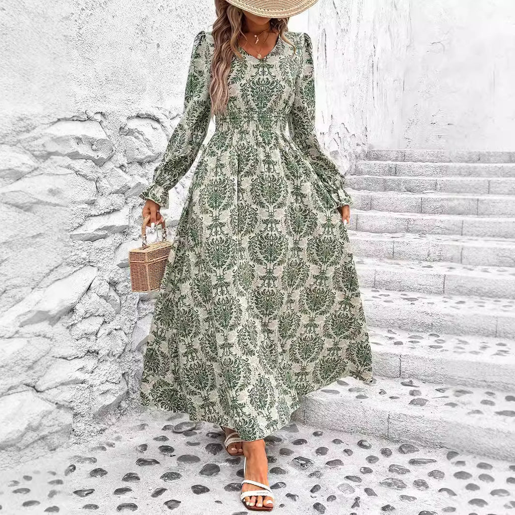 Women's Autumn Printed Long Sleeve Big Hem Dress
