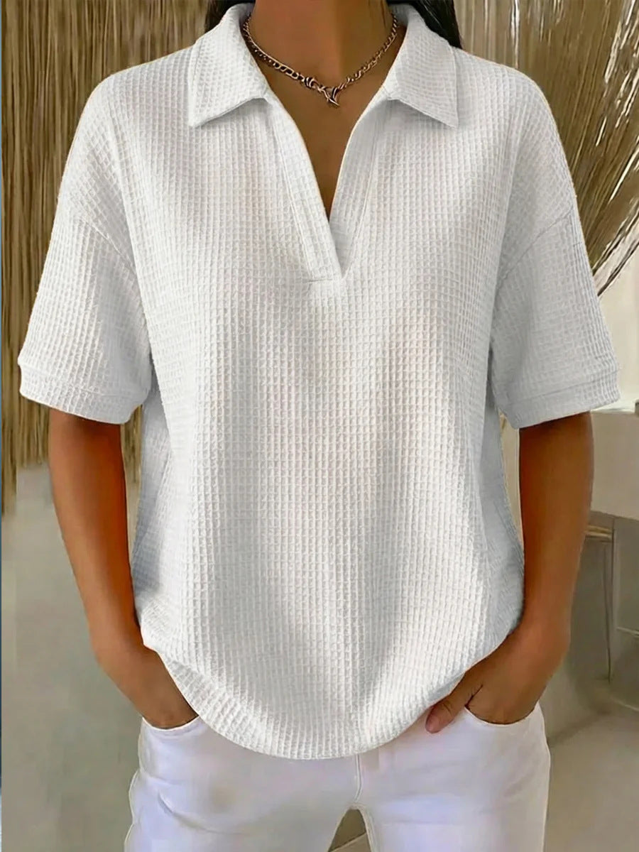 Fashion Waffle Solid Color Pullover Loose Tops
