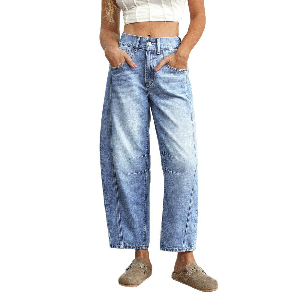 Women's European Loose Washed-out Wide Leg Drape Women's Jeans