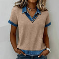 Attractive Women's Casual Denim Patchwork Knitting Women's T-shirt