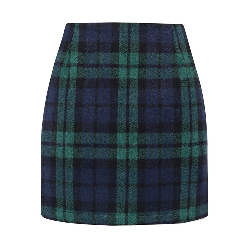 Women's High Waist Tartan Tight Pencil Hip Skirt