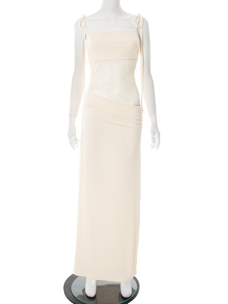 Women's Solid Color Lace Sling Rope Dress