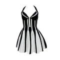 Women's Sexy Black White Contrast Color Striped Backless Halter Jacquard Knitted Dress