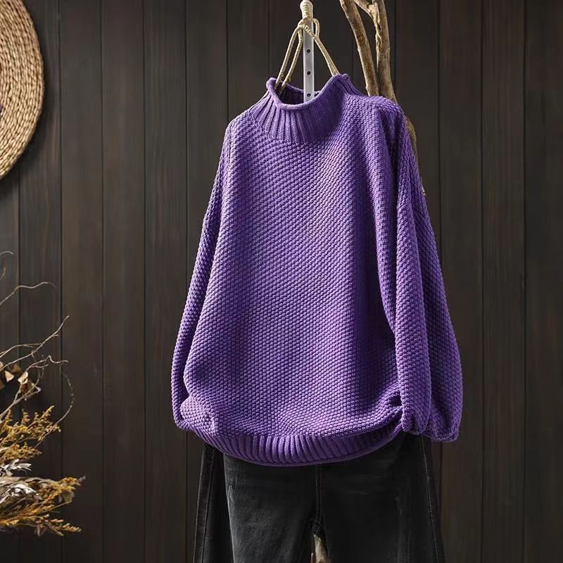 Women's Mock Neck Loose Pullover Large Long Women's Sweater