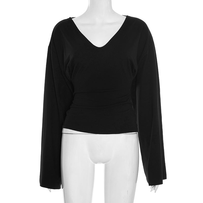 Women's Solid Color Flared Long Sleeved Fitted Women's T-shirt