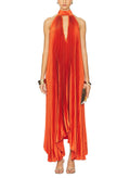 Summer Fashion Sexy Loose Casual Pleated Backless Lace Dress